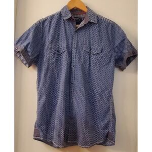 Tranquility & Mayhem Shirt Short Sleeve MED Blue/White Circles Denim Contrast